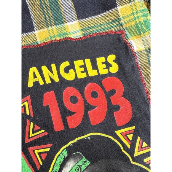 TUPAC Poetic Justice Upcycled Plaid Flannel Shacket 90s Rap Retro Vintage Sz M - Picture 8 of 9